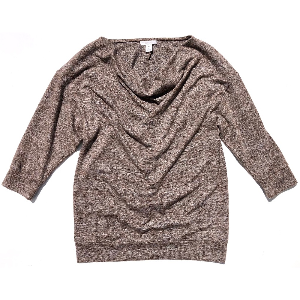 Caslon Knit pullover top women XS Brown Heathered Cowl Neck 3/4 Sleeve Relaxed